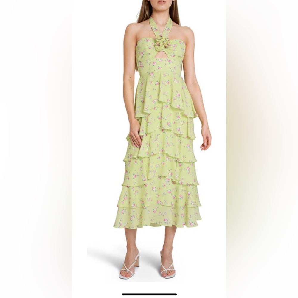 Wayf Paloma floral halter neck tiered dress
